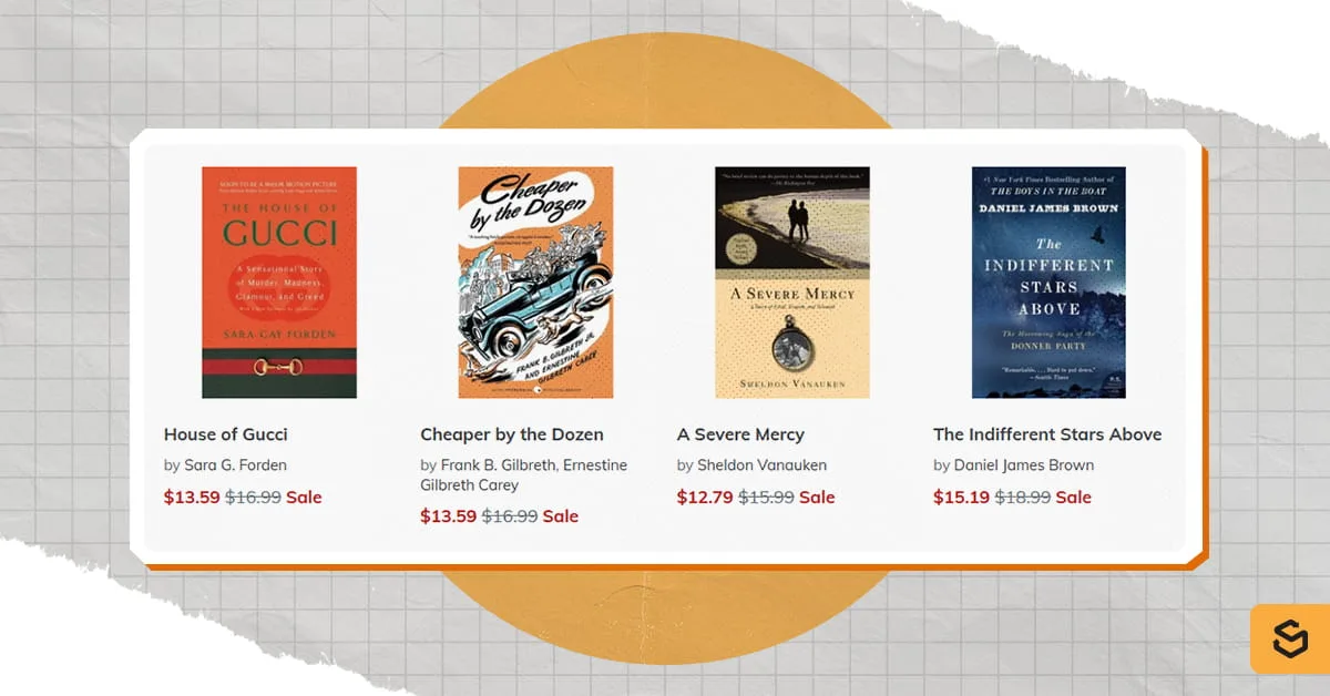 The House of Gucci, Cheaper by the Dozen, Severe Mercy, and The Indifferent Stars Above book covers