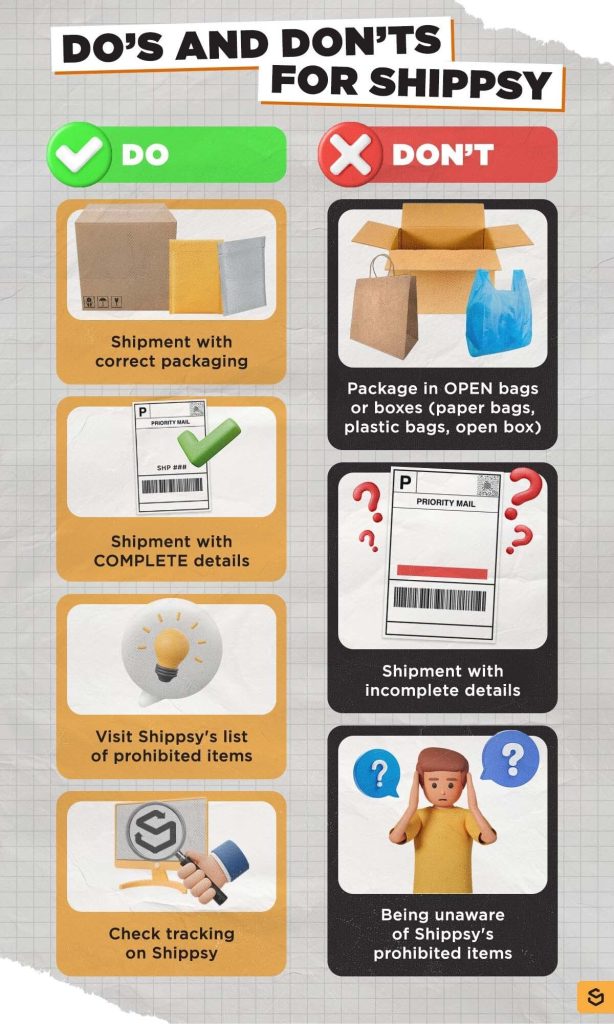 An infographic of the Dos and Don'ts for Shippsy