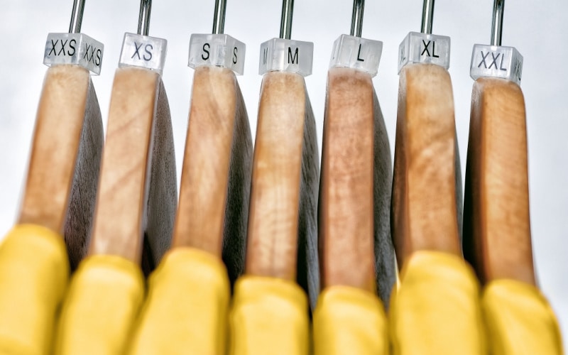 Cloth hangers with different clothing size tags