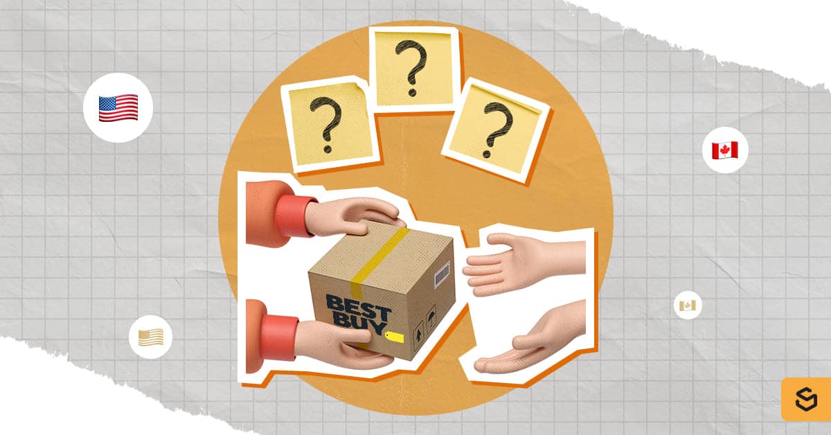 Hands holding and receiving a Best Buy package