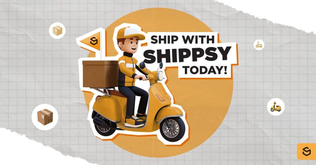 A deliveryman and a SHIP WITH SHIPPSY TODAY text