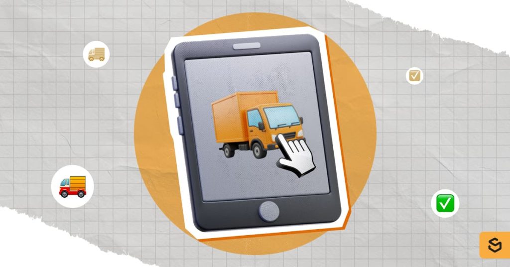 A package and cursor on a tablet screen.