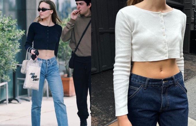 Lily Rose-Depp was seen wearing Brandy Melville's Athelia Knit Top in black.