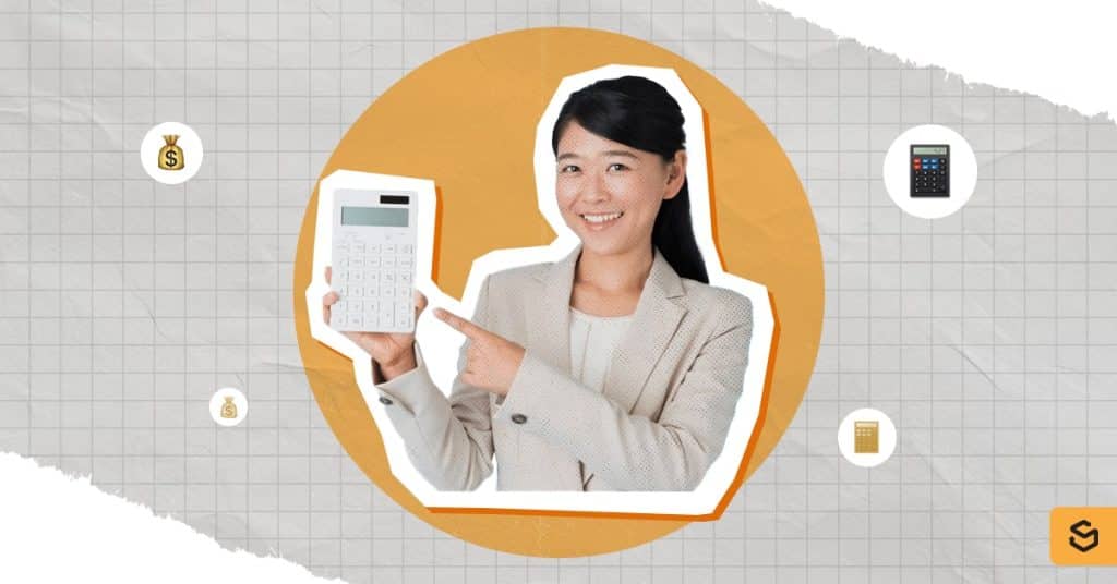 An Asian woman showing a white calculator
