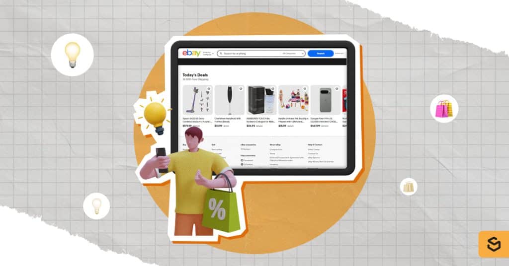 A shopper and a tablet with eBay deals