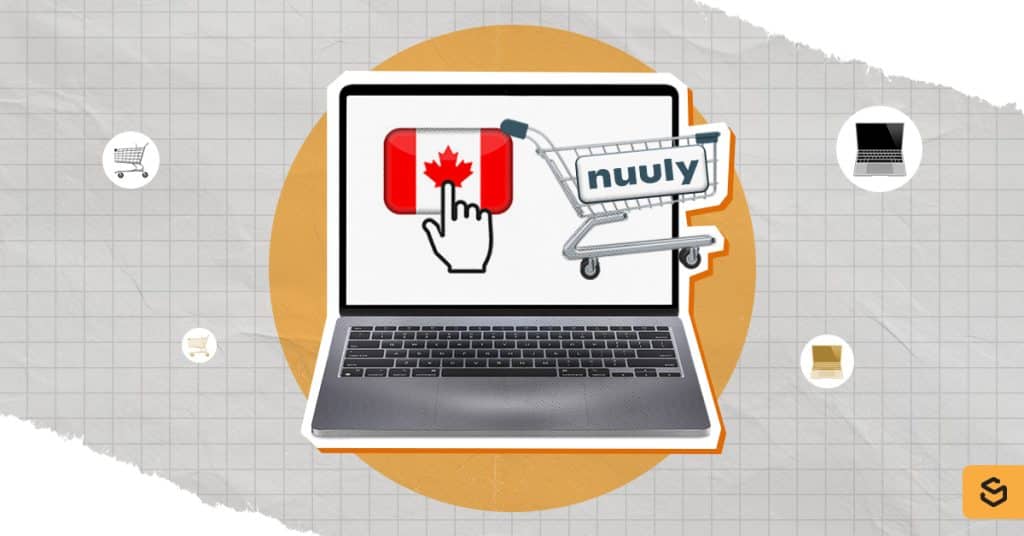 Laptop with a Nuuly shopping cart and Canada flag 