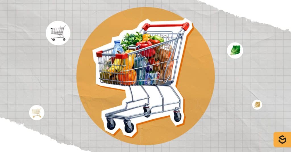 A grocery cart with food