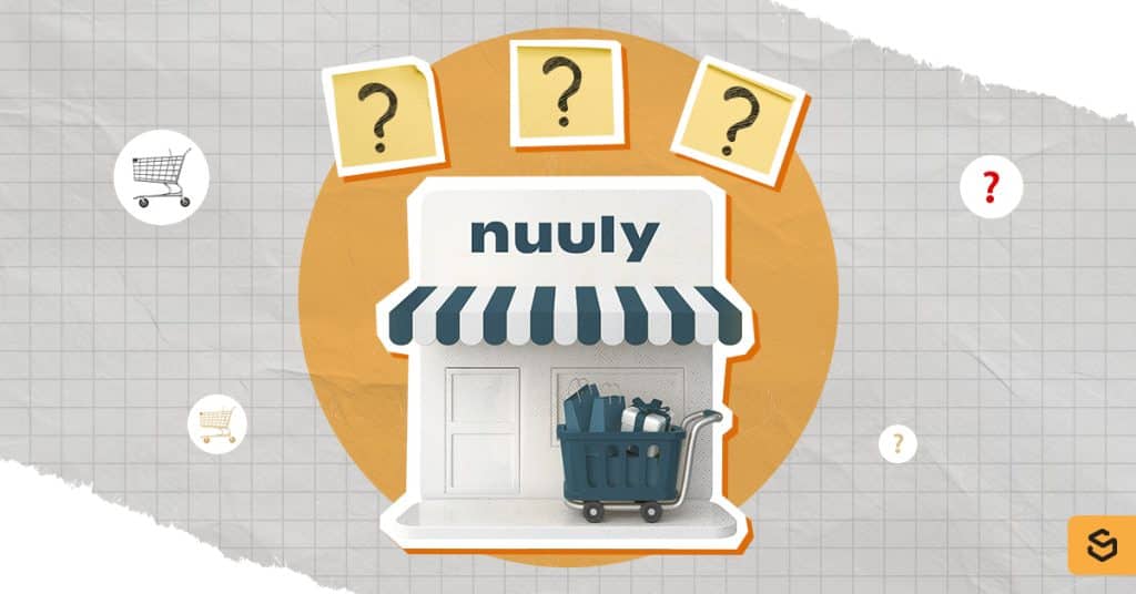 A Nuuly store graphic and question marks above it