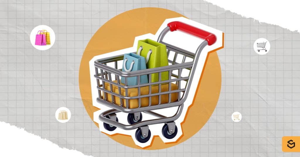 A shopping cart with shopping bags