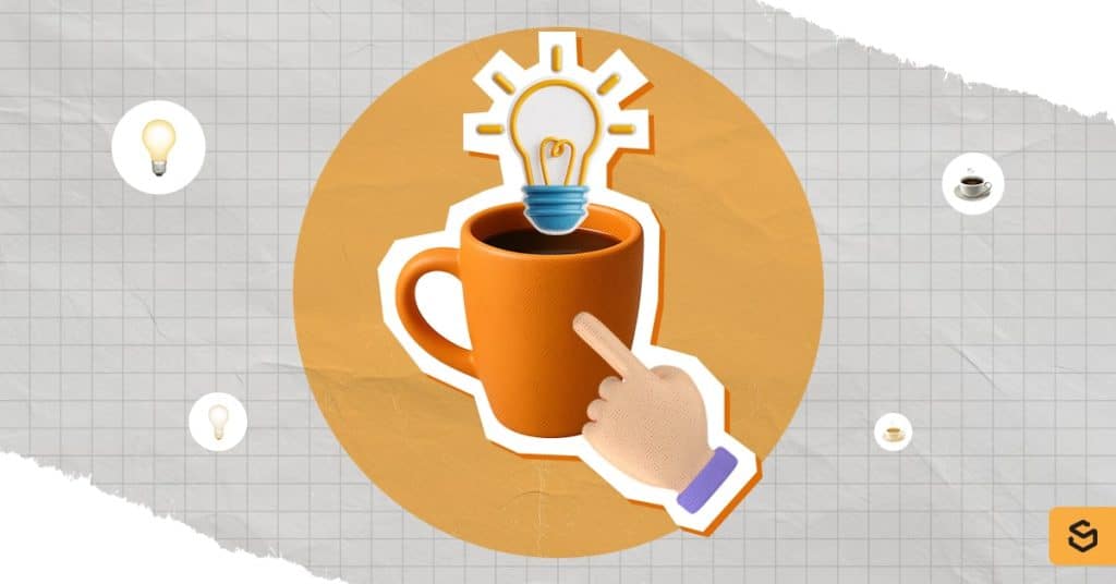 A mug with light bulb above it and a finger touching it