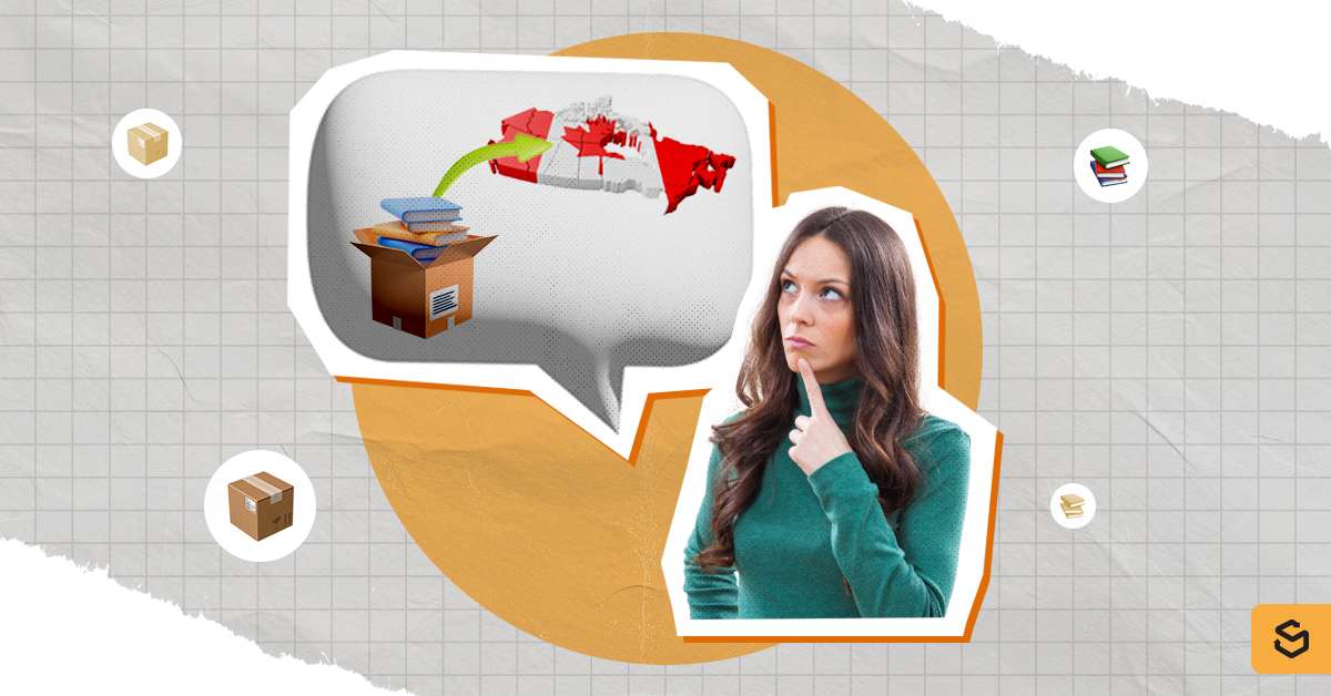A woman thinking of sending a box of books to Canada.
