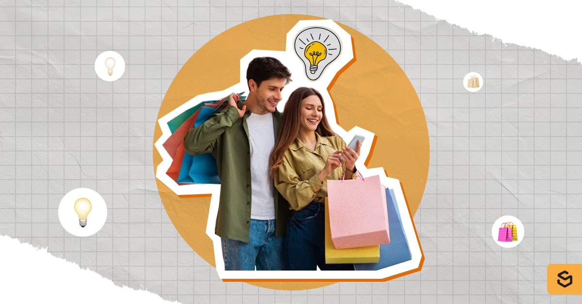 A man and woman shopping and looking at a phone
