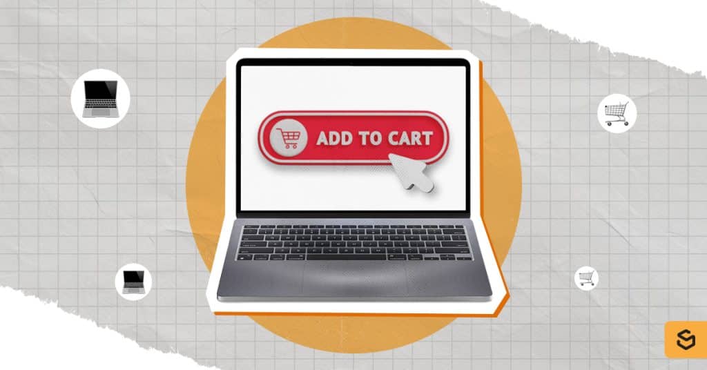 Laptop with ADD TO CART on the screen