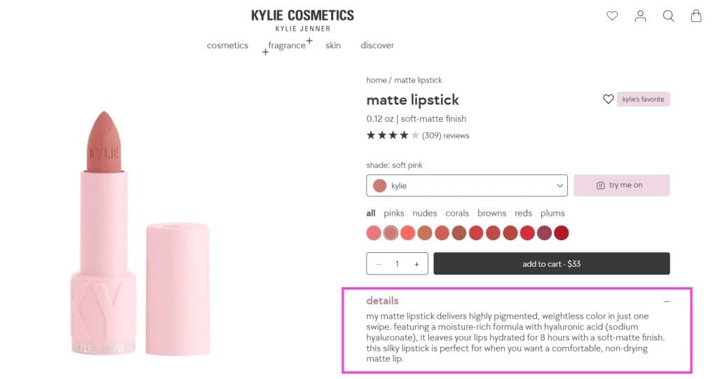 An image of Kylie Cosmetics' matte lipstick