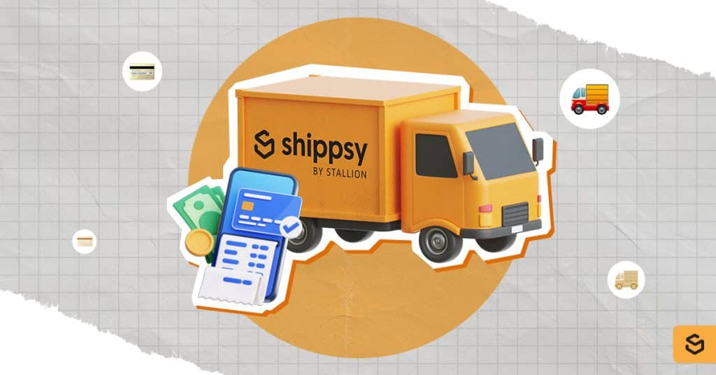 Un camion Shippsy, une carte bancaire, de l'argent et un reçu.