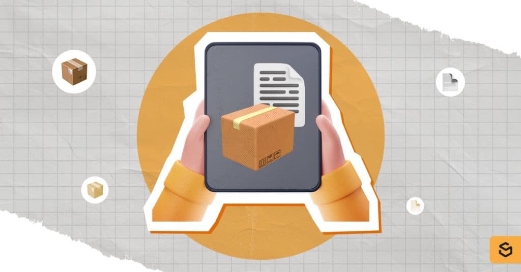 Un colis et un document sur l'écran d'une tablette.