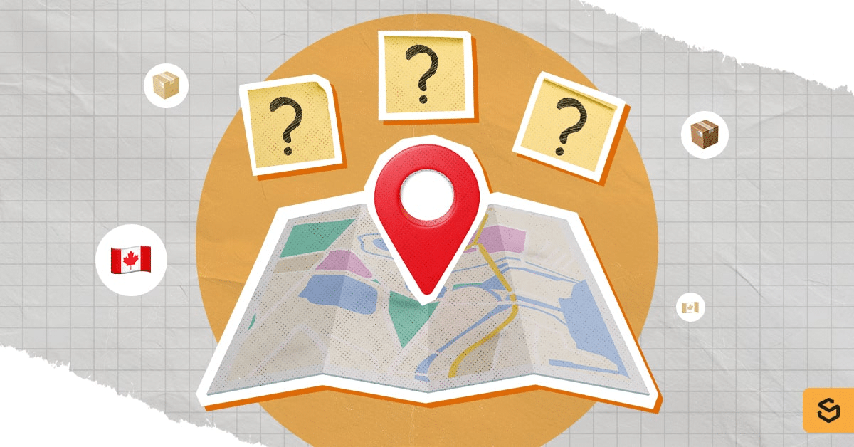 a map, destination pin, and three question marks