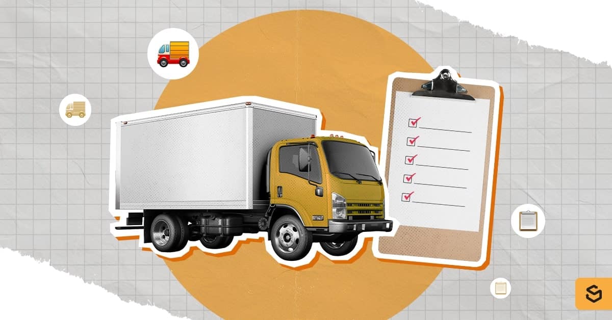 delivery truck and a clipboard with a checklist