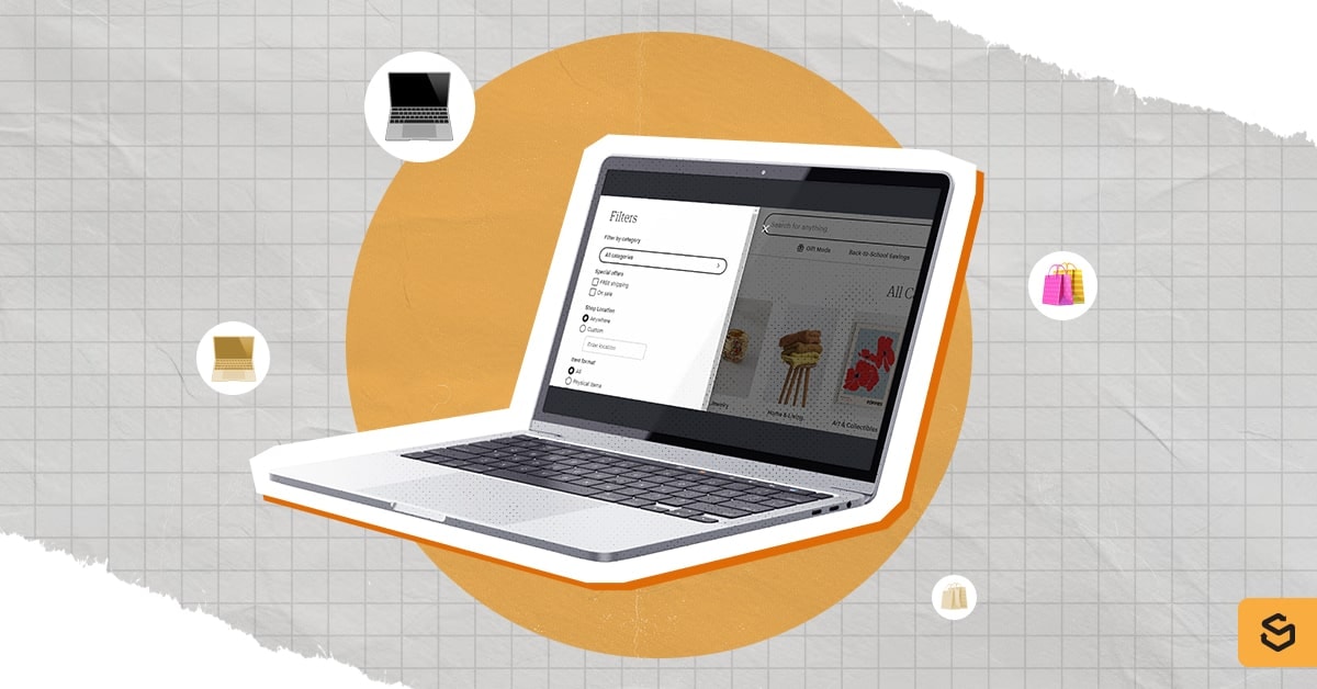 A laptop showing Etsy's "Filter" settings