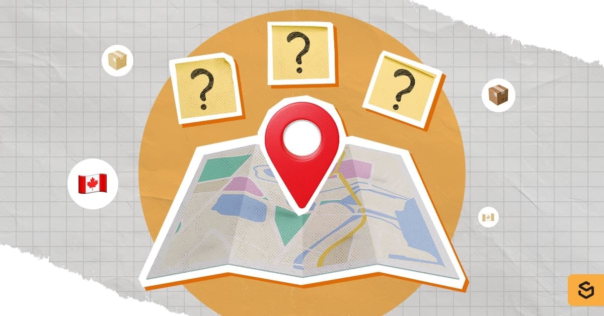 A map with a destination pin and three question marks on a post its