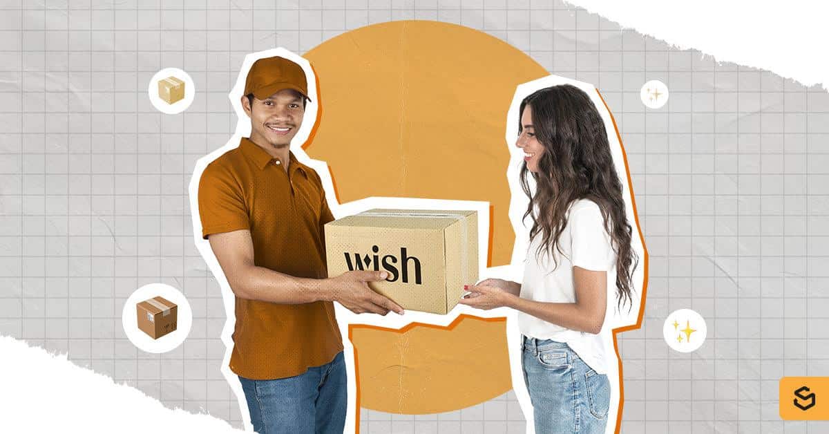 Man and woman exchanging a Wish package, illustrating the Shippsy service.