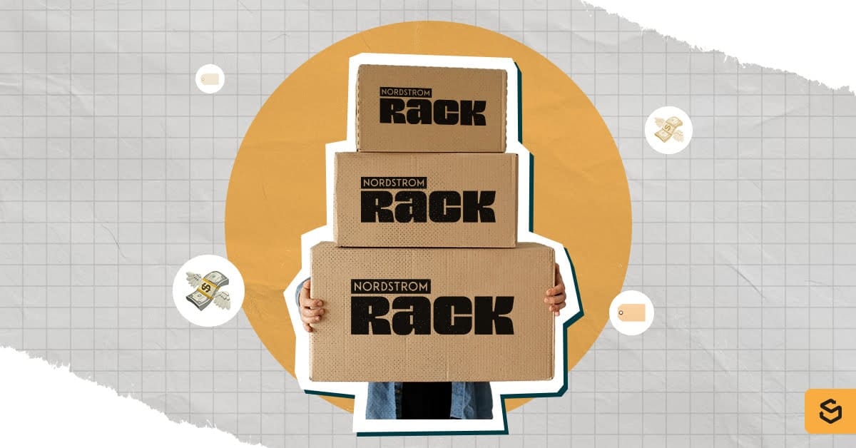 A person holding boxes with Nordstrom Rack' logo.