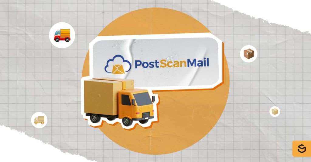 Un camion de livraison et le logo PostScan Mail