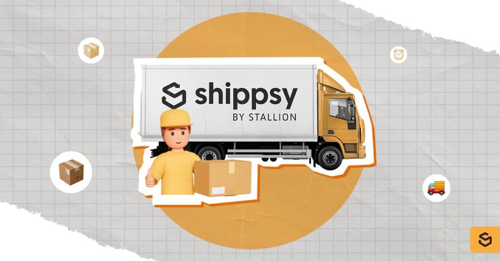 A Shippsy truck and delivery man holding a package and giving a thumbs up