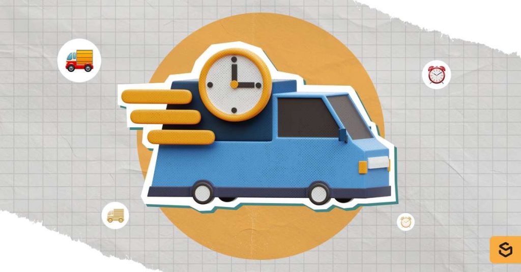 Delivery truck with a clock.