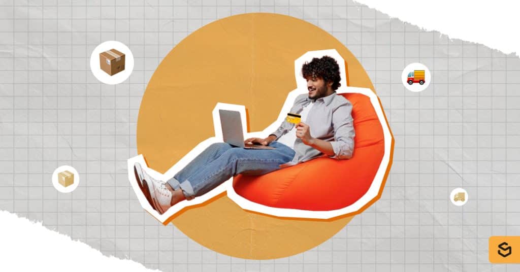 Man with a laptop and card