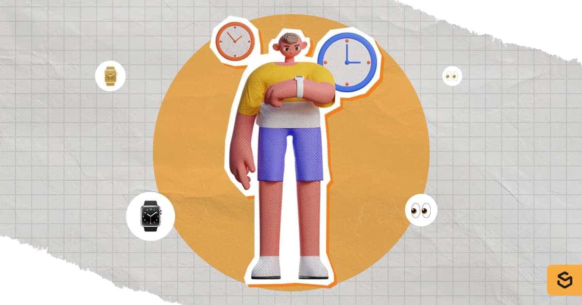 An illustration of a person looking at their watch.