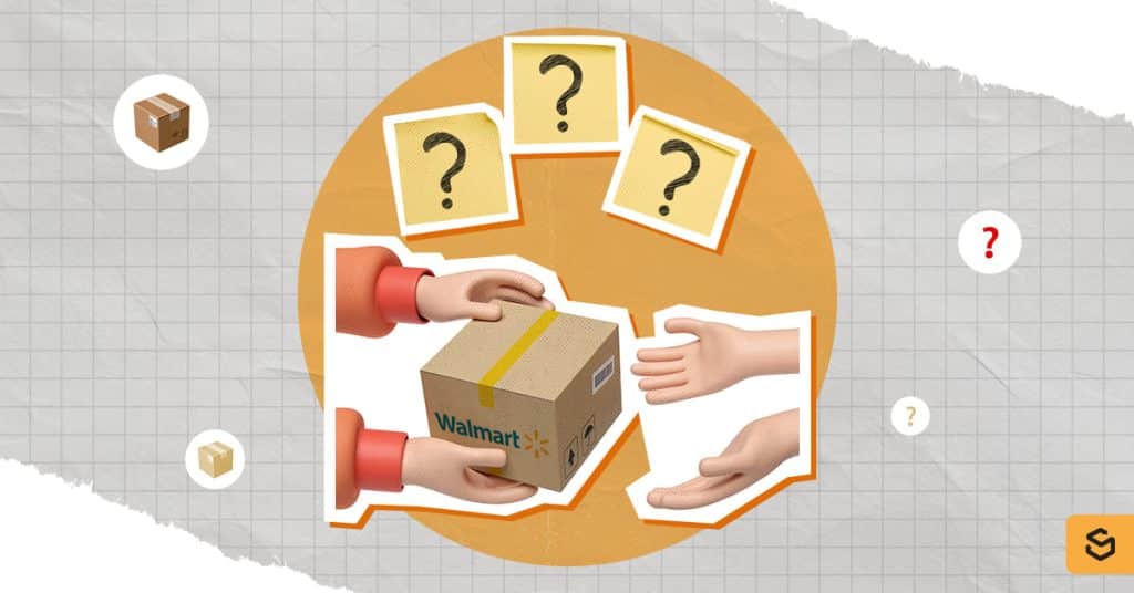 Hands giving and receiving a Walmart package