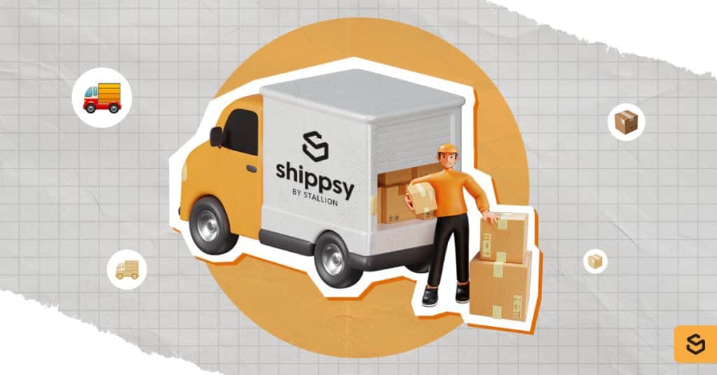 A Shippsy truck and delivery man with packages