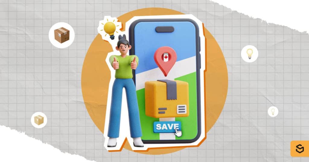 A woman doing a thumbs up and a phone with a package on the screen