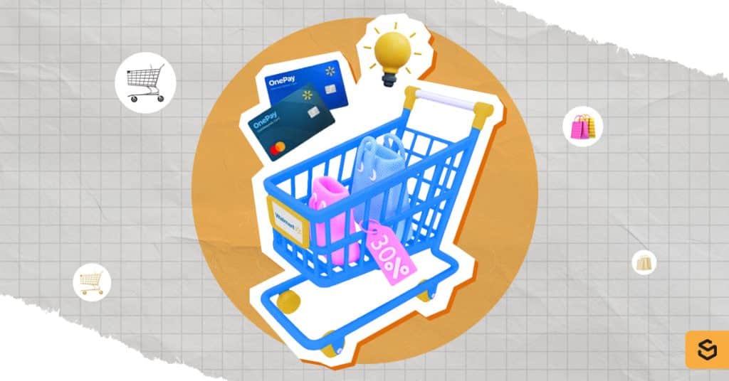 Walmart cards above a shopping cart