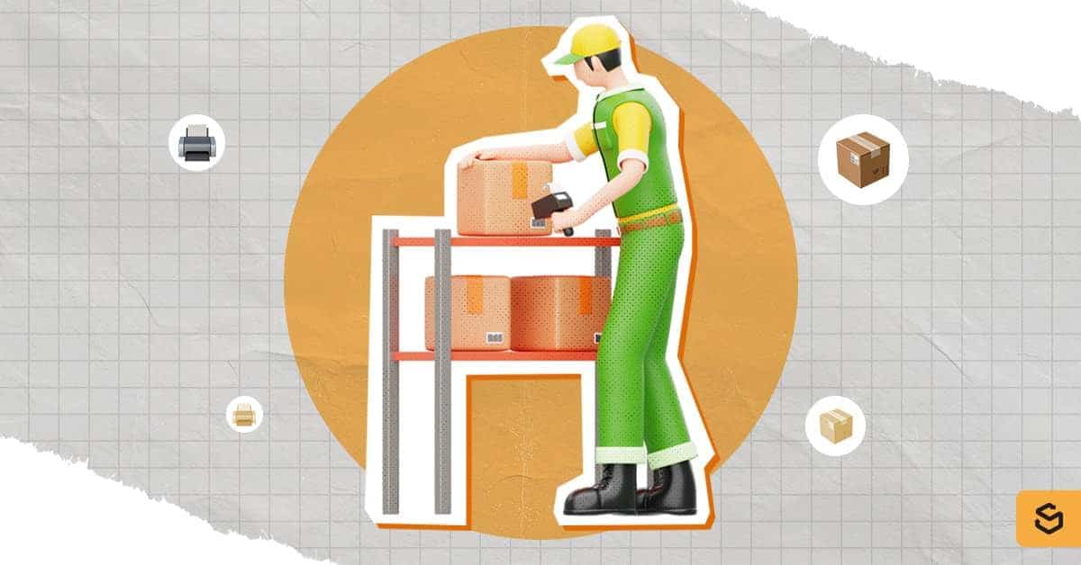 A man scanning a package's barcode or return label.