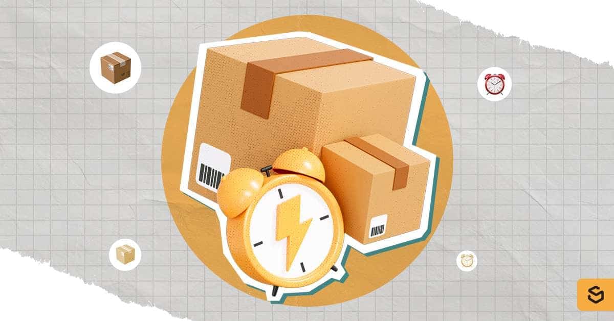 An alarm clock beside two packages.