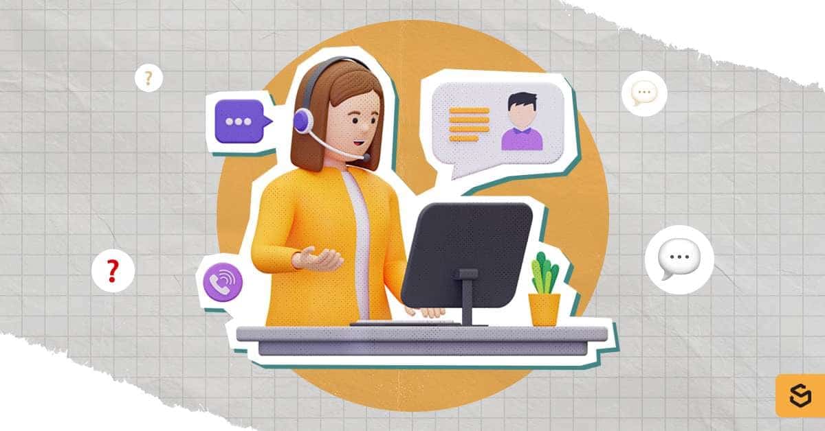 Customer service agent with a headset and computer.