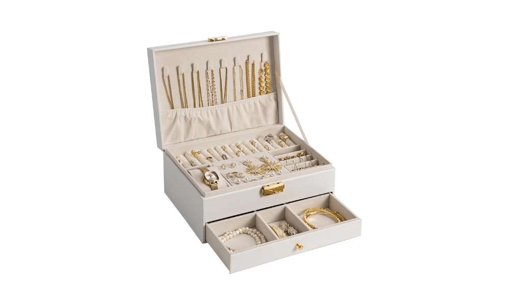 Jewellery box with various accessories.