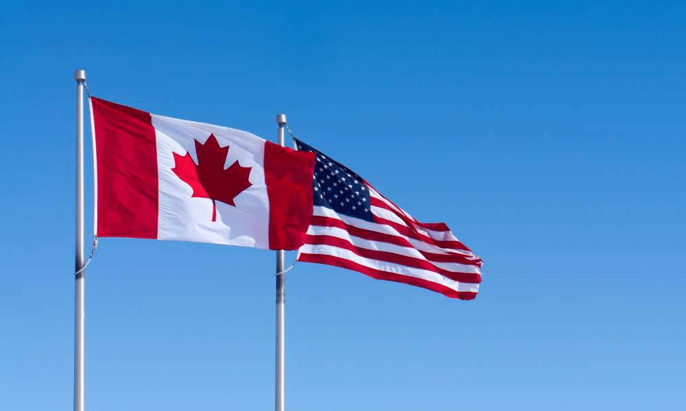 Canada and USA flags to symbolize its free trade agreement.