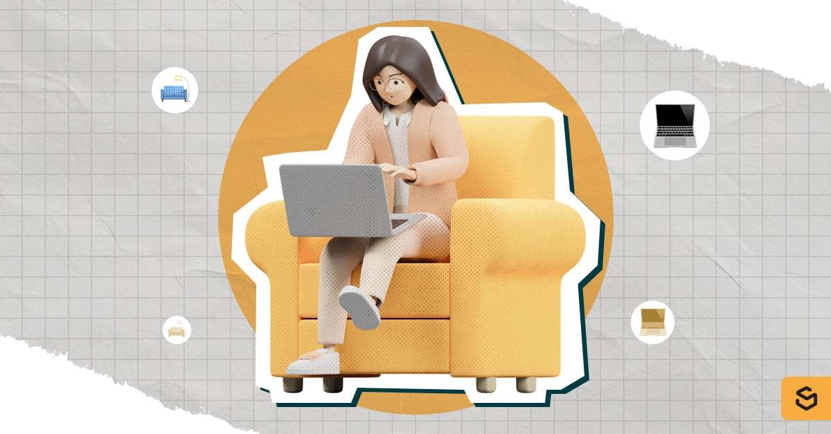 A woman on a couch using a laptop.