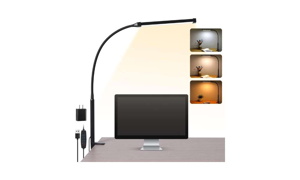 Desk night light lamp on desk.