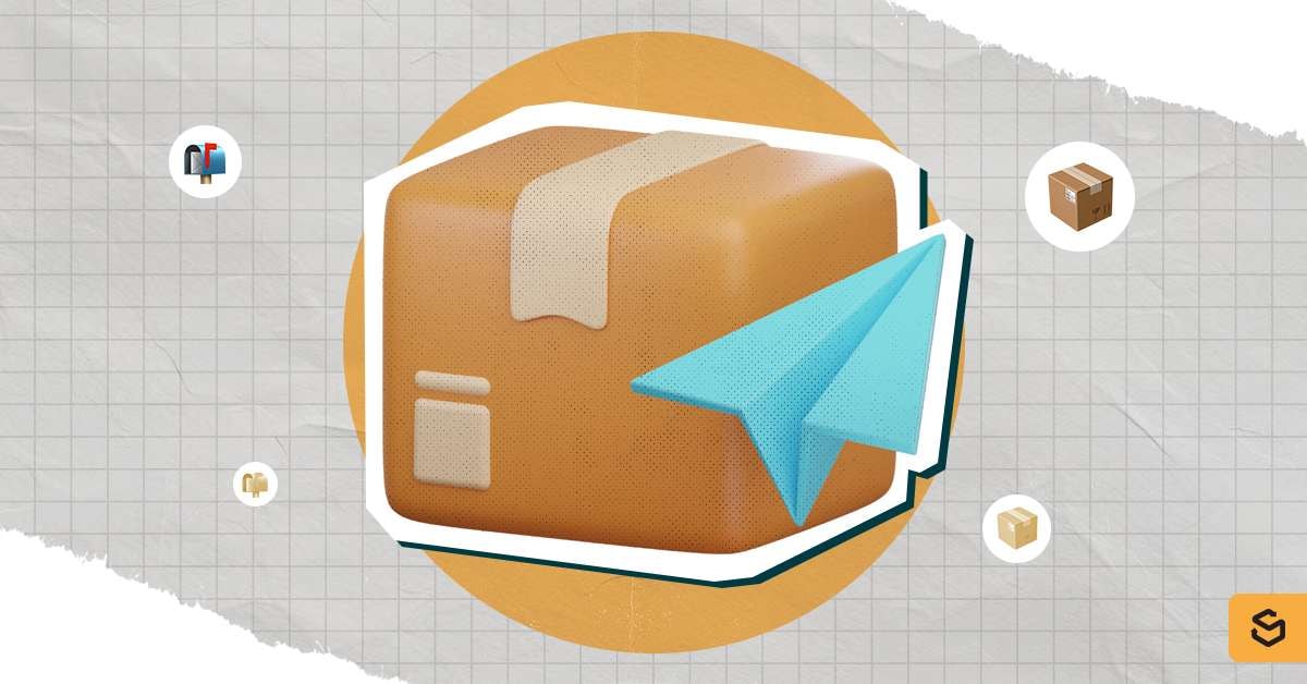 Package next to a paper airplane.