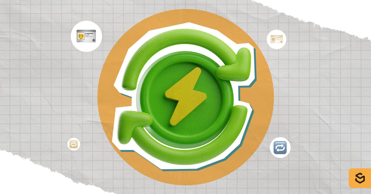A green circle with a lightning bolt and renewal arrows.
