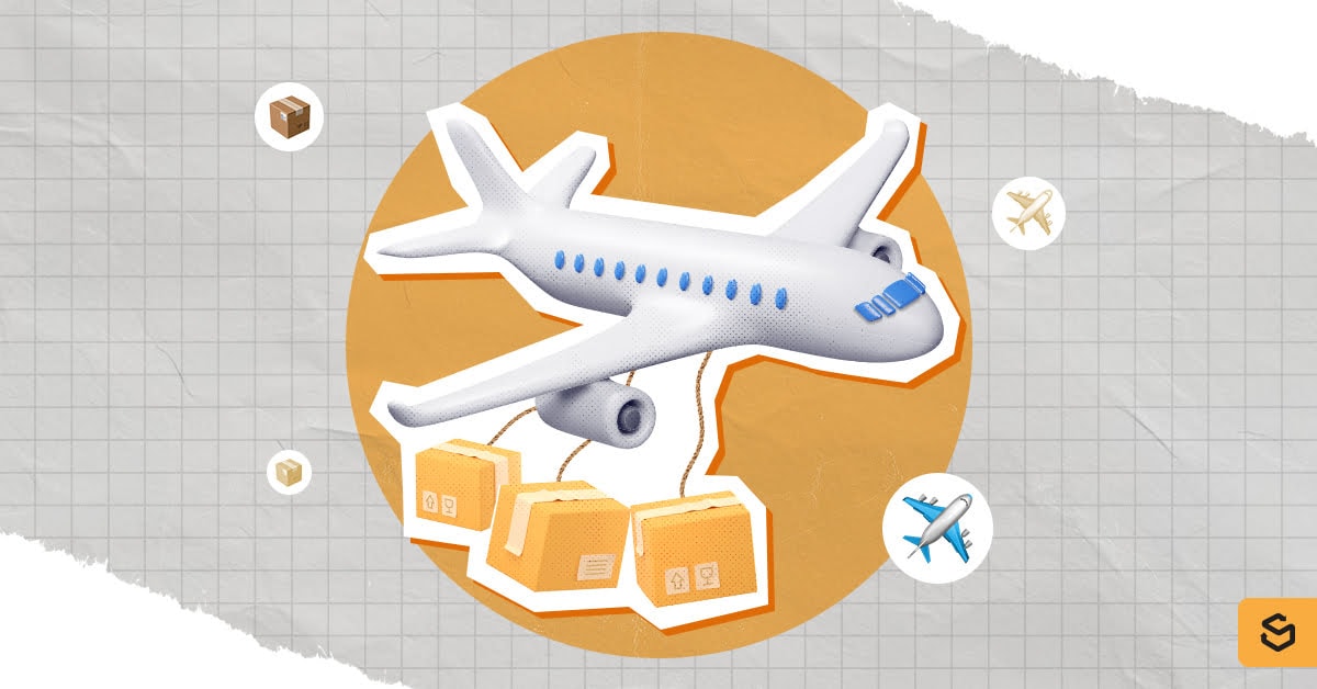 An airplane with cargo boxes.