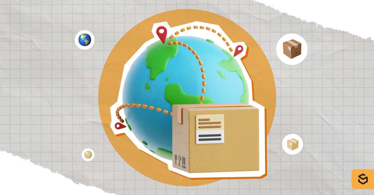 Globe with a package to be shipped.