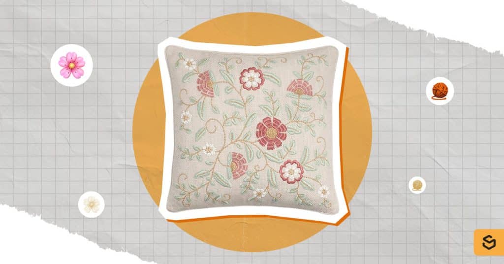 Embroidered Flowers Decorative Pillow