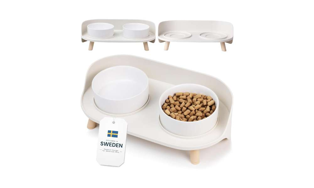 Set of eating bowl to separate dry and wet dog food.