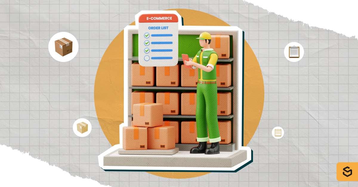 Man with an order checklist and packages.
