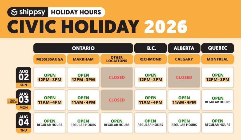 Shippsy holiday hours Civic Day 2026